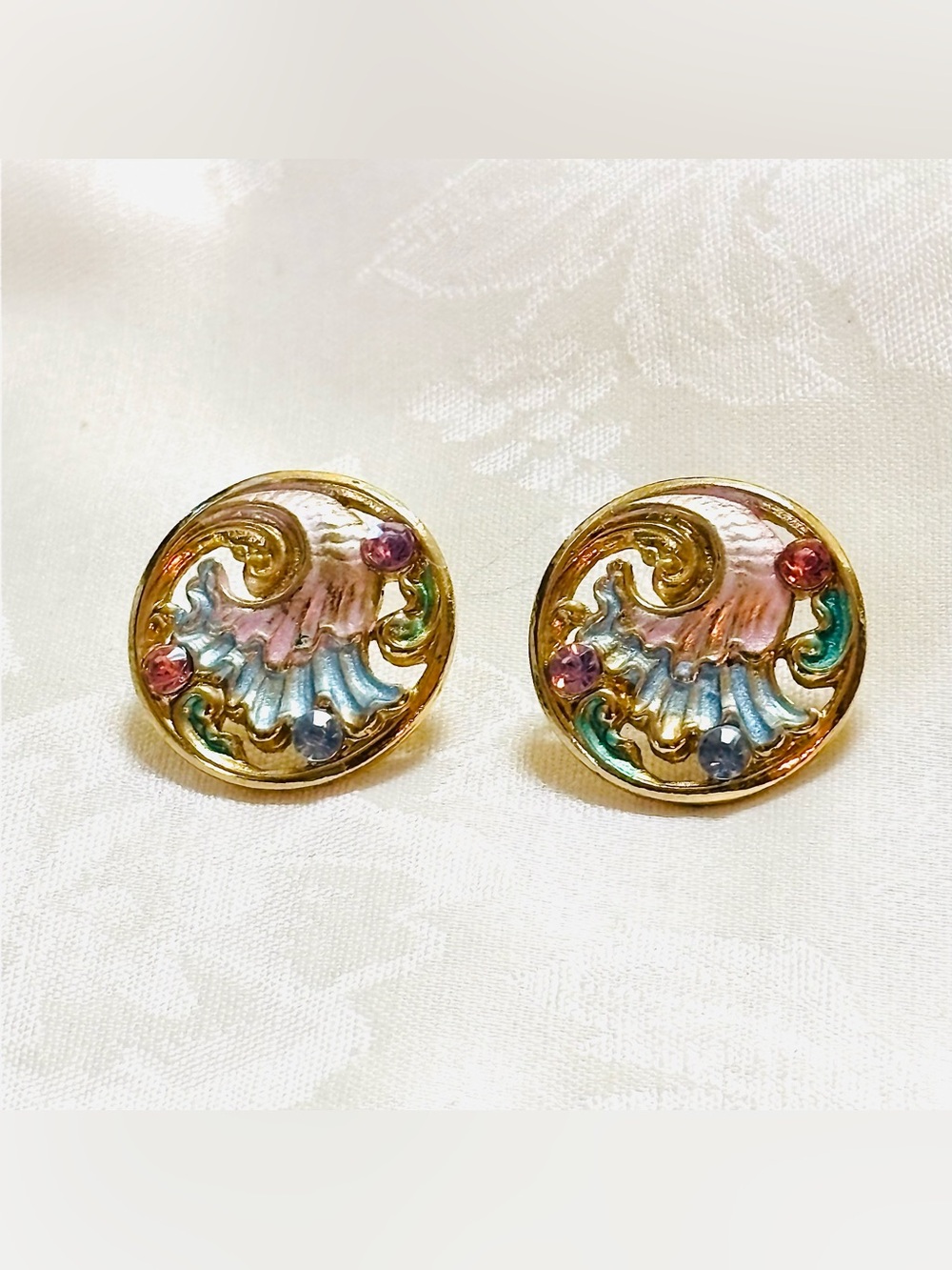 Two Sisters Mermaid Ocean Waves Rhinestone Stud Earrings